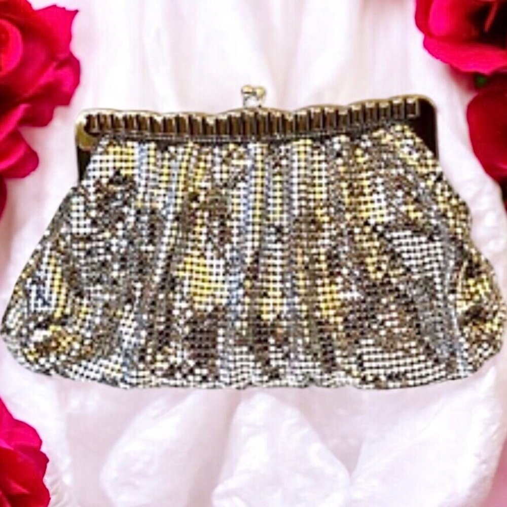Whiting & Davis Vintage US Silver Mesh Clutch Handbag Hinged Original Mirror - Picture 2 of 13